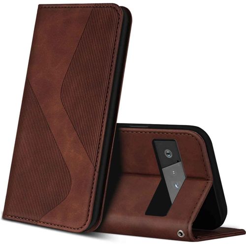 Sjzg-Coque Pour Google Pixel 6, Premium Étui Housse En Cuir De Protection Avec [Emplacements Cartes] [Magnetique], Clapet Folio Portefeuille Pour Google Pixel 6 (Marron)