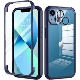 Fabur-Coque Pour Iphone 13 Mini, Antichoc Housse Avec Verre Trempé Protection Écran +[9h Dureté Caméra Arrière Protecteur] Full Body Protection Integrale Bumper Rubuste Etui - Bleu Clair