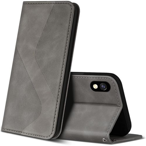 Sjzg-Coque Pour Samsung Galaxy A10 / Galaxy M10, Premium Étui Housse En Cuir De Protection Avec [Emplacements Cartes], Clapet Folio Portefeuille Pour Samsung Galaxy A10 / Galaxy M10 (Gris)