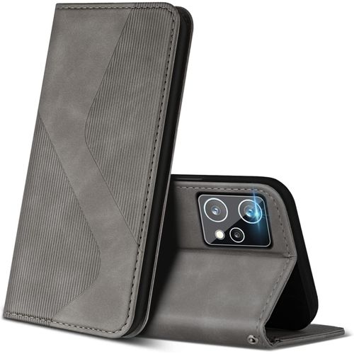 Coque Pour Realme 9 4g / Realme 9 Pro+ 5g, Premium Etui Housse En Cuir De Protection Avec [Emplacements Cartes], Clapet Folio Portefeuille Pour Realme 9 4g / Realme 9 Pro Plus 5g (Gris)