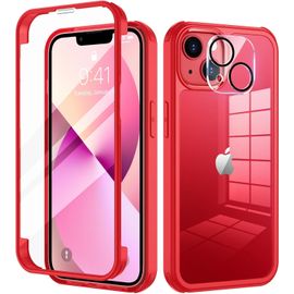 Eryi-Coque Pour Iphone 13 Mini, Antichoc Housse Avec Verre Trempé Protection Écran +[9h Dureté Caméra Arrière Protecteur] Full Body Protection Integrale Bumper Rubuste Etui -Rouge
