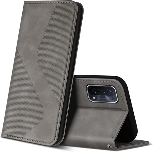 SJZG-Coque Pour Oppo A74 5G / Oppo A54 5G, Premium Étui Housse En Cuir De Protection Avec [Emplacements Cartes] [Magnetique], Clapet Folio Portefeuille Pour Oppo A74 5G / Oppo A54 5G (Gris)