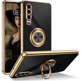 Coque Huawei P30 En Silicone Tpu Anti-Choc Avec Anneau Rotatif 360° Et Plaque Magnétique Pour Support Voiture - Noir