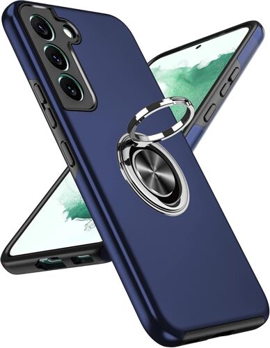 Coque pour Samsung Galaxy S22(Pas S22+/S22 Ultra) avec Anneau Telephone, Antichoc Housse de Protection, Militaire Renforcée PC et Souple TPU Silicone Etui pour Samsung Galaxy S22 - Bleu