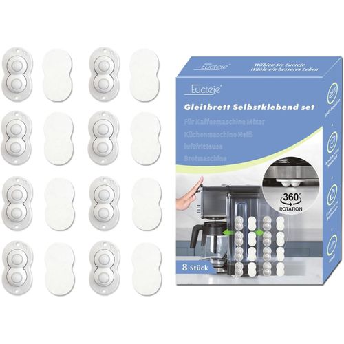 8 Pack Invisible Sliding Boards - Self Adhesive Slider Pads for Coffee Maker, Blender, Kitchen Processor, Hot Air Fryer, Bread Maker