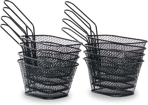Mini Stainless Steel Frying Baskets | 2, 4, 8 Pieces | Premium Frying Rack Ideal for Serving, Storing, Presenting Food | Colour: Black