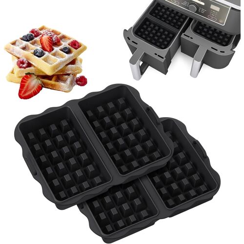 KALANKA-Insertion de gaufres, 2 pièces Accessoires Air Fryer pour Ninja AF300EU, AF451EU, SL400EU, AF500D, Empilables, Réutilisable, Accessoires pour gaufres Insert de Plaque de Cuisson en Silicone