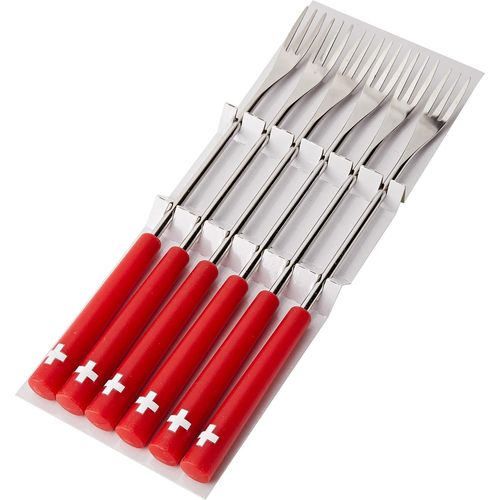 Cheese Fondue Fork Stainless Steel Silver/Red 28.5 x 3.5 x 3.5 cm 6 Pieces
