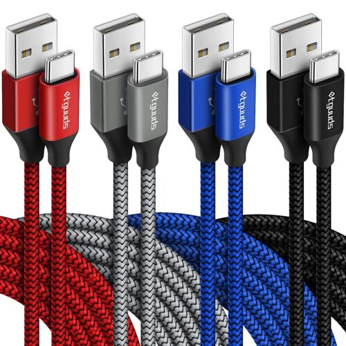 Câble USB C [2m Lot de 4], Câble USB C Charge Rapide 3A Nylon Chargeur Cordon USB Type C pour iPhone 16 15 Pro Max Galaxy S23 S21 S20 S10 S10 fe S9 S8 A20E A40 A50