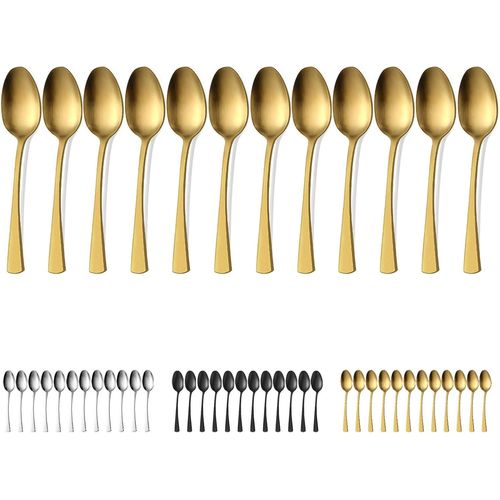 Set De 12 Couteaux De Table, 23.8cm(9.37 Inch) Set De Couteaux, Couteau À Beurre En Acier Inoxydable, Couteaux De Table À Lame Crantée Pour Cuisines Et Restaurants, Lavables En Machine, Or