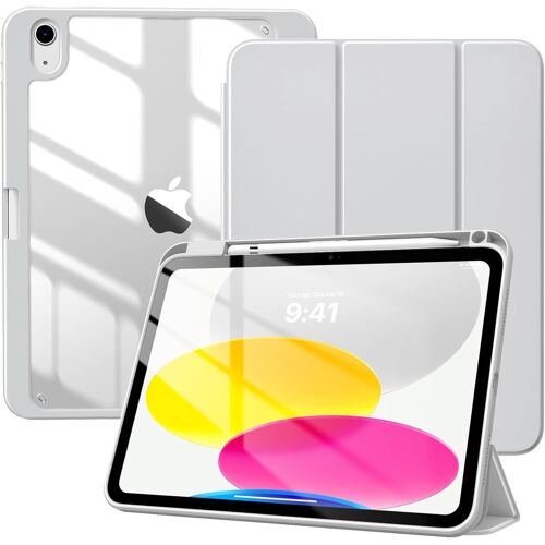 Coque pour iPad A16 11ème Génération 11 Pouces 2025, iPad 10ème Génération 2022 10,9 Pouces avec Porte Stylet, Étui Mince Tri-Fold Transparente, Housse avec Veille/Réveil Auto, Gris Clair