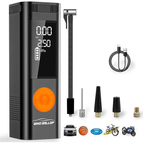 Gonfleur Pneus Voiture Sans Fil Compresseur À Air Portatif Pompe Voiture Pneu Electrique Compresseur D'air Accessoire Voiture Avec Lumière Led Pour Voiture Moto Bicyclette Boule (Orange)
