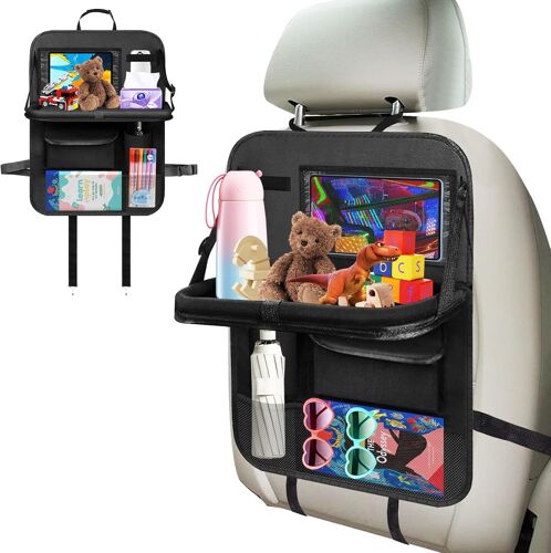 Organisateur Voiture Enfant, Protege Siege Voiture Enfant, Organisateur Siege Avec Plateau, Kick Mats Imperméabl, Rangement Auto Accessoire Interieur Avec Tablette Transparent Poches,Noir[X83]