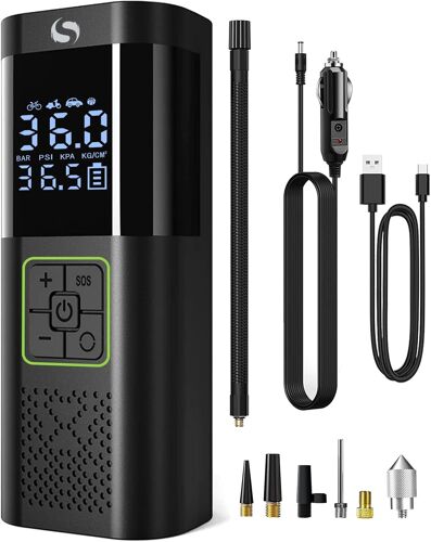 Compresseur À Air Portatif, Gonfleur Pneus Voiture Sans Fil Avec Jauge, Mini Compresseur 150psi 12v Dc, Accessoire Voiture Pour Hommes, Avec Lumière Led Pour Voiture Moto Bicyclette Boule