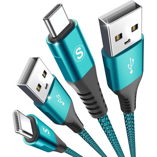Kal-Câble Usb C [1m+2m,Lot De 2] Câble Usb Type C Charge Rapide Nylon Câble Pour iPhone 16/ iPhone 15 Pro Max,Samsung Galaxy S24/S23/S22/S21/S20/S10, So Ny Xperia, Huawei P50/P40,Xiaomi,Google Pixe