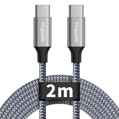 KAL-Câble USB C vers USB C Long 2M, Cable C to C Charge Rapide 60W Cordon en Nylon Tressé Compatible avec iPhone 15 Galaxy S24 S23 S22 S21 MacBook Pro/iPad Air/Pixel 9