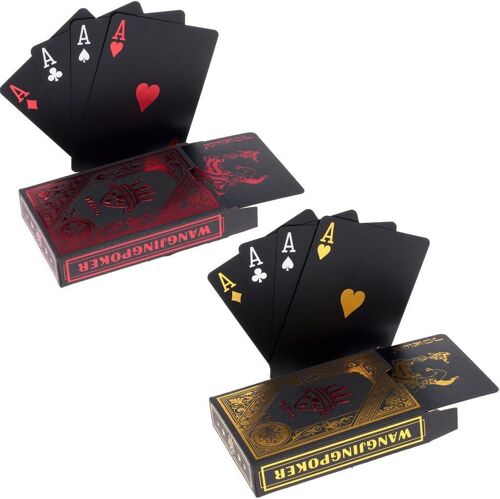 Kalanka-2 X Cartes De Poker En Plastique Professionnelles Imperméables Noir Playing Cards Plastique Pvc Cartes Texas Hold'em Poker Carte -1 Red & 1 Gold