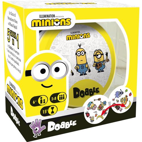 Dobble: Minions, Jeu De Cartes Pour Toute La Famille, 5 Mini-Jeux, 2-8 Joueurs, 6+ Années, Edition En Italien