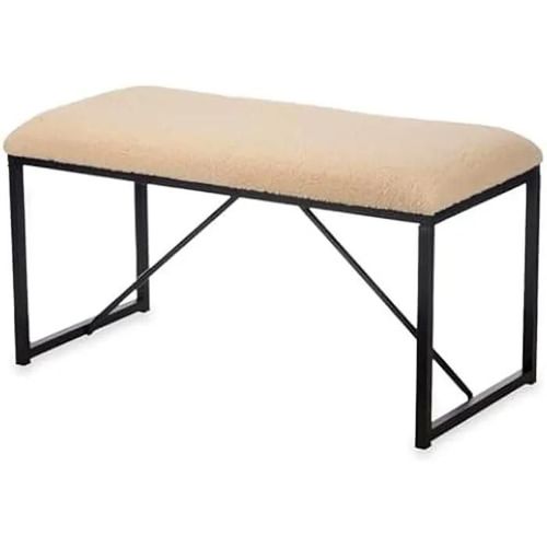 Banc - Gift Decor - Beige - Tissu Et Métal - 81 X 42 X 38 Cm - Design Contemporain