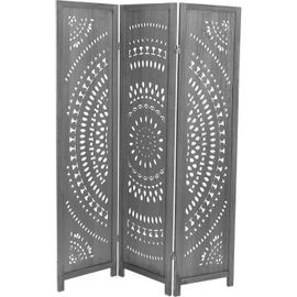 Paravent ajouré - VERSA - Romain - 170 cm - Bois massif - 3 panneaux - Gris