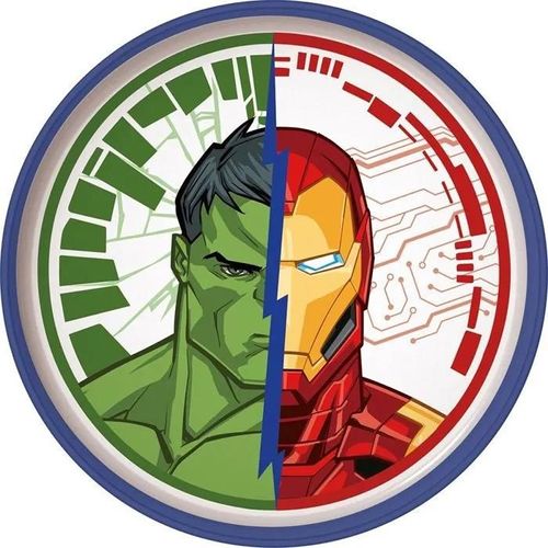 Plat Cuisines Tataway Assiette À Dîner Pour Enfant En Plastique Blanc Et Bleu Avec Base Antidérapante Marvel Avengers Iron Man Hulk