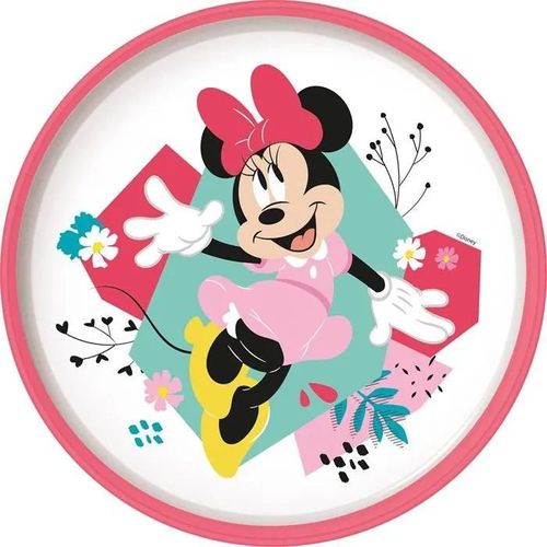 Plat Cuisines Tataway Assiette Plate En Plastique Blanche Et Rose Disney Minnie Mouse Pour Filles Avec Base Antidérapante