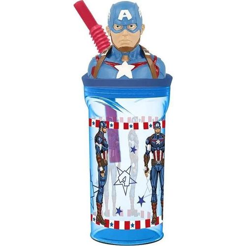 Boissons Fruitees Tataway Gobelet Enfant Bleu En Plastique Marvel Avengers Captain America 360 Ml Avec Paille Et Figurine 3d
