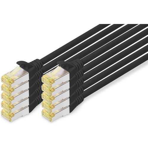 KAL-Câble Lan Cat 6A - 1M - 10 Pièces - Rj45 Câble Réseau - S/Ftp Blindé - Compatible Cat-6 & Cat-7 - Noir