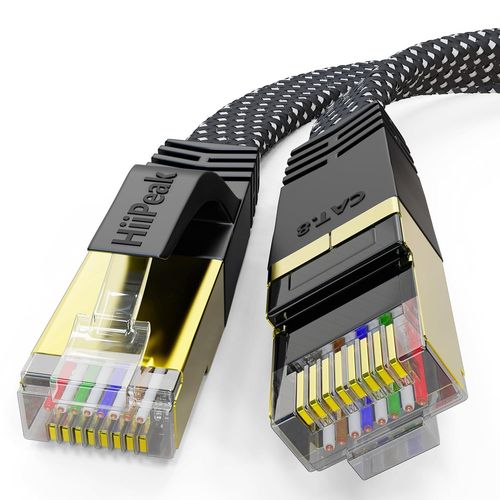 EUOP-Cable Ethernet 5M Cat 8, Cable Rj45 Plat Nylon Tressé, Cable Réseau Haut Débit - 40 Gigabits/S - 2000 Mhz, Cable Internet Lan