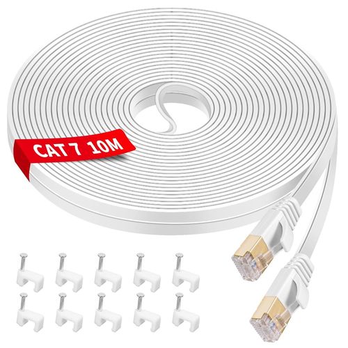 Cable Ethernet 10m, Câble RJ45 Internet Plat Haute Vitesse avec Connecteur RJ45 Cable RJ45 Cat 7 10 Gb/s Câbles Ethernet pour Router, Switch, Modem, Laptop, PS5/PS4, Smart TV, Xbox