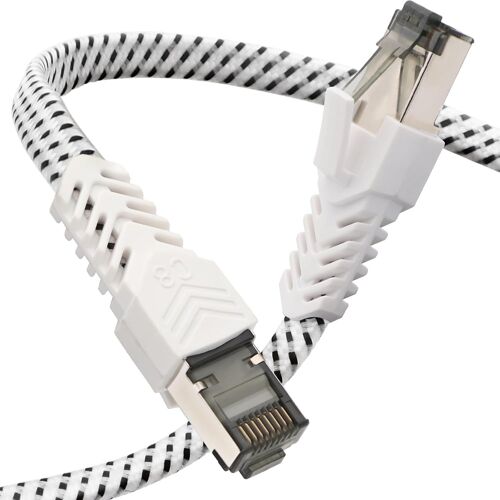 Cat 8 Ethernet Cable, 1 m Flat Nylon 40Gbps 2000MHz High Speed Ethernet Cable, S/FTP Patch Cord with Nickel-Plated Rj45 Connector for PS5 / Laptop/Router/Games/Modem