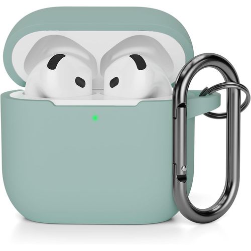 Étui silicone anti-rayures pour AirPods 4 (2024) USB¿C - Coque de protection ultra-fine avec mousqueton et LED frontale visible, Gris Nuage