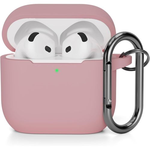 Étui silicone anti-rayures compatible AirPods 4 (2024) - Coque protection USB-C avec LED avant visible et mousqueton, Rose