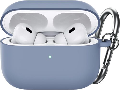 AirPods Pro (2nd/1st Gen 2023/2022/2019) Upgraded Silicone Case Cover with Keychain Hard PC Interior Shockproof Protective Cover Front LED Visible (Alaska Blue)