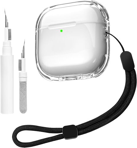MEVRONISSHOP-tui Transparent Compatible avec AirPods 4 avec Kit de Nettoyage, Coque de Protection en TPU Souple Compatible avec AirPods 4ème Génération avec Bracelet, Support de Charge Sans Fil, Anti