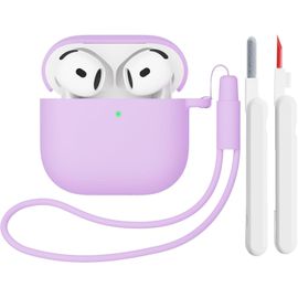Coque Compatible avec AirPods 4 2024, Housse Protecteur pour AirPods 4¿ Génération avec Kit de Nettoyage, Étui de Protection Souple pour Airpods 4, LED Avant Visible, Violet