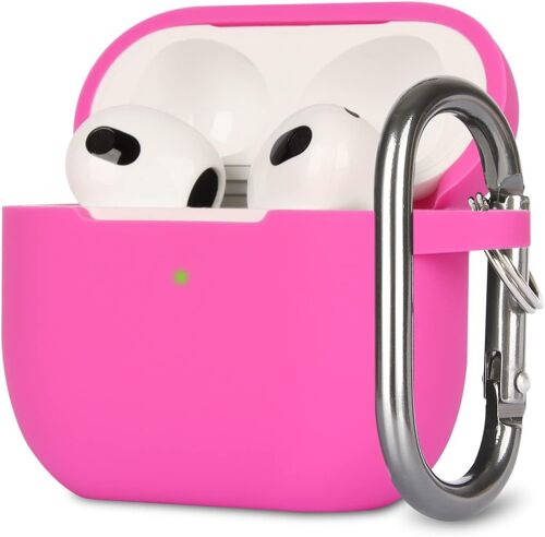 AirPods 3 Case, Protective Case Compatible with AirPods 3, Anti-Shock Silicone Protective Cover, Soft Non-Slip Protective Case for Airpods 3rd Generation with Carabiner, Classic Pink