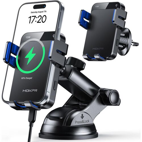 15 W Car Phone Holder Induction [Automatic Clamping] Fast Charger Car Induction Air Vent Dashboard Windscreen For Iphone 16/15/14/13/12&samsung S24 S23 S22