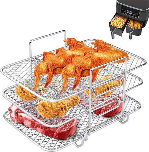 3 Layer Air Fryer Grill Stainless Steel 3 Layer Cooking Rack Removable Dehydration Rack Accessories for Double Basket Air Fryer Air Fryer Oven