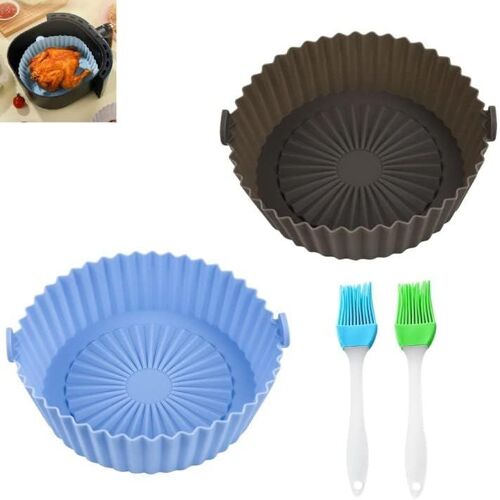 2 Pcs Panier En Silicone Accessoires De Friteuse 16*16*5cm Panier Air Fryer Silicone Panier À Friteuse En Silicone Panier En Silicone Avec 2 Pinceaux À Huile De Silicone Pour Friteuse À Air