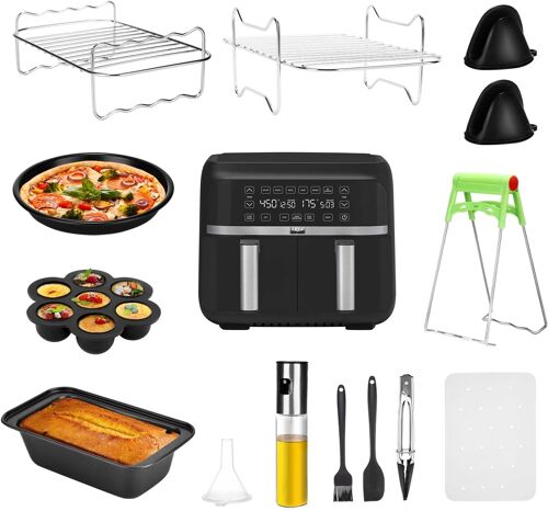 Accessoires pour Friteuse à Air, Lot de 12, Accessoires pour Friteuse à Air de 20,3 cm pour Ninja Foodi Af300eu Af400eu Princess 182074 Friteuse à Air à Double Panier Instant Vortex 7,6-9,5 L