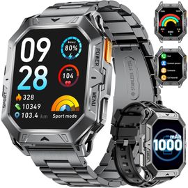 Montre Connectée Hommes Avec Boussole, Baromètre, Pression Et Altimètre, 2,13"" Grand Écran Amoled Smartwatch Compatible Android Ios, Batterie 1000 Mah, 100+ Modes Sportifs, Noirprofond