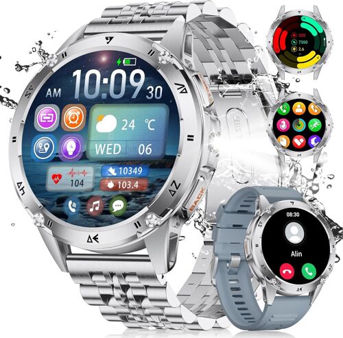 Montre Connectée Homme Avec Appel Bluetooth, 1.43'' Amoled Smartwatch Avec Lampe Torche, 530mah, Moniteur De Sommeil, Ip68 Étanche, 120+ Sportifs Militaire Montre Intelligente Pour Android Ios