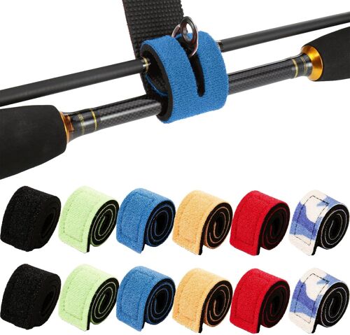 Pack Of 12 Fishing Rod Belts Mixed Colours Adjustable Closure Neoprene Elastic Straps For Fixed Fishing Rods Gear Strap Fishing Rod