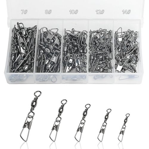 100/200 Pcs Emerillon Peche Carpe 5 Taille 7# 8# 10# 12# 14# Emerillon Peche Mer, Émerillon Roulant, Emerillon De Pêche À Changement Rapide, Connecteurs De Ligne De Pêche