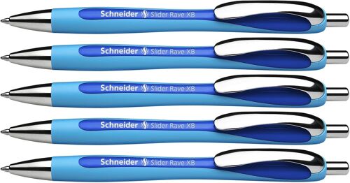 Slider Rave Xb Ballpoint Pens (Retractable, Refillable) Pack Of 5, Permanent Blue Ink