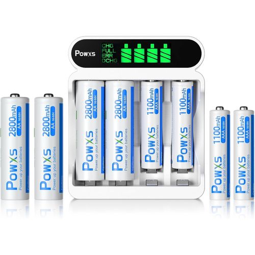 Chenquansarl-Chargeur De Batterie Lcd 4 Emplacements Aaa ¿ Avec 4 Piles Aa Rechargeables De 2800 Mah Et 4 Piles Rechargeables Aaa De 1100 Mah, Fonction De Charge Rapide, Entrée Micro Usb Et Type C, C