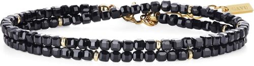 Women's Double Wrap Bracelet, Black Tourmaline/Mokaite Jasper/Fluorite Bracelet