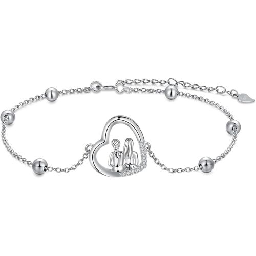 Bracelet Femmes Argent 925, Bracelet Femme Réglable 17+4cm - Fête Des Mères Saint Valentin Cadeau - Avec Boîte Cadeau