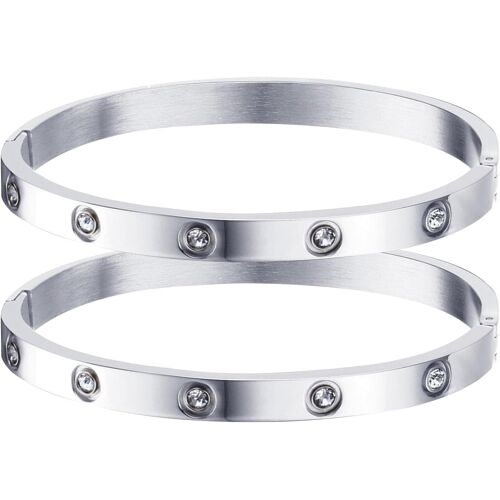 2pcs Cubic Zirconia Bracelet 18k Gold Stainless Steel Bracelet Simple Style Love Jewelry Valentine's Day Birthday Gifts For Couples Girlfriend